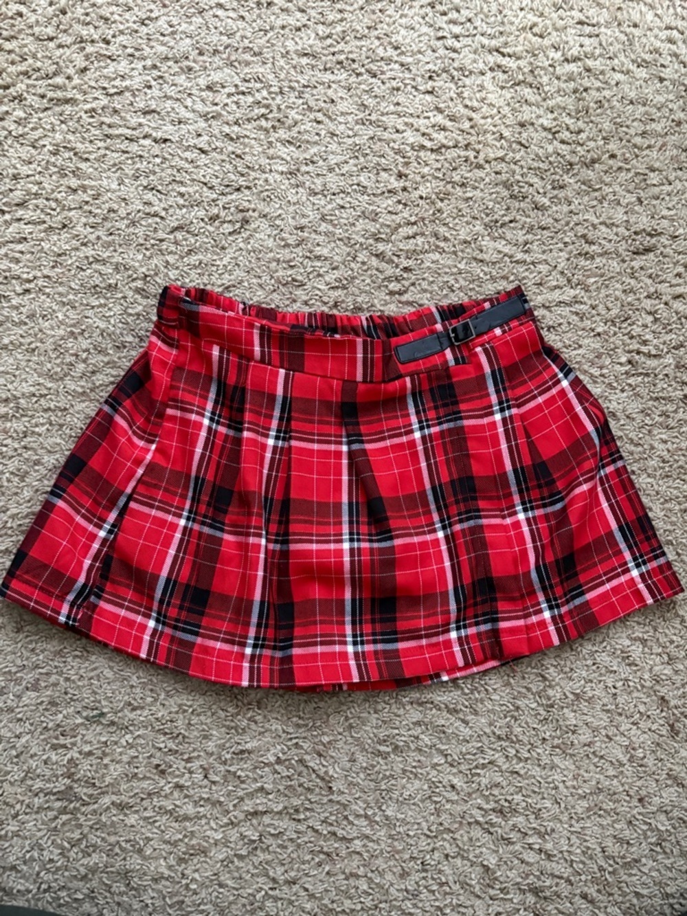 Justice Girl’s Mini Plaid Belted Red Skirt Girl’s Sz 18 Preppy Punk